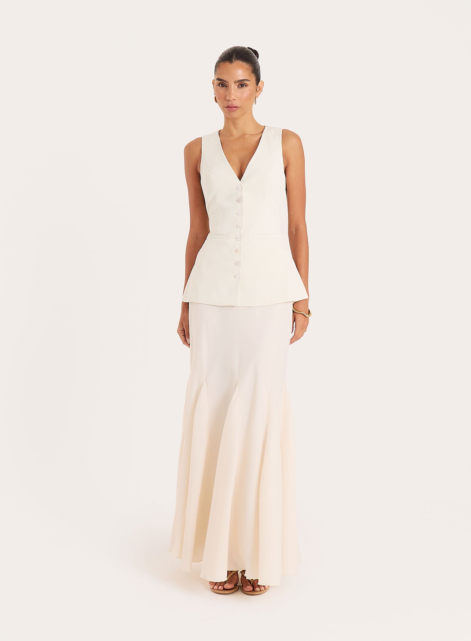 Cream Tie Belt Detail Button Waistcoat